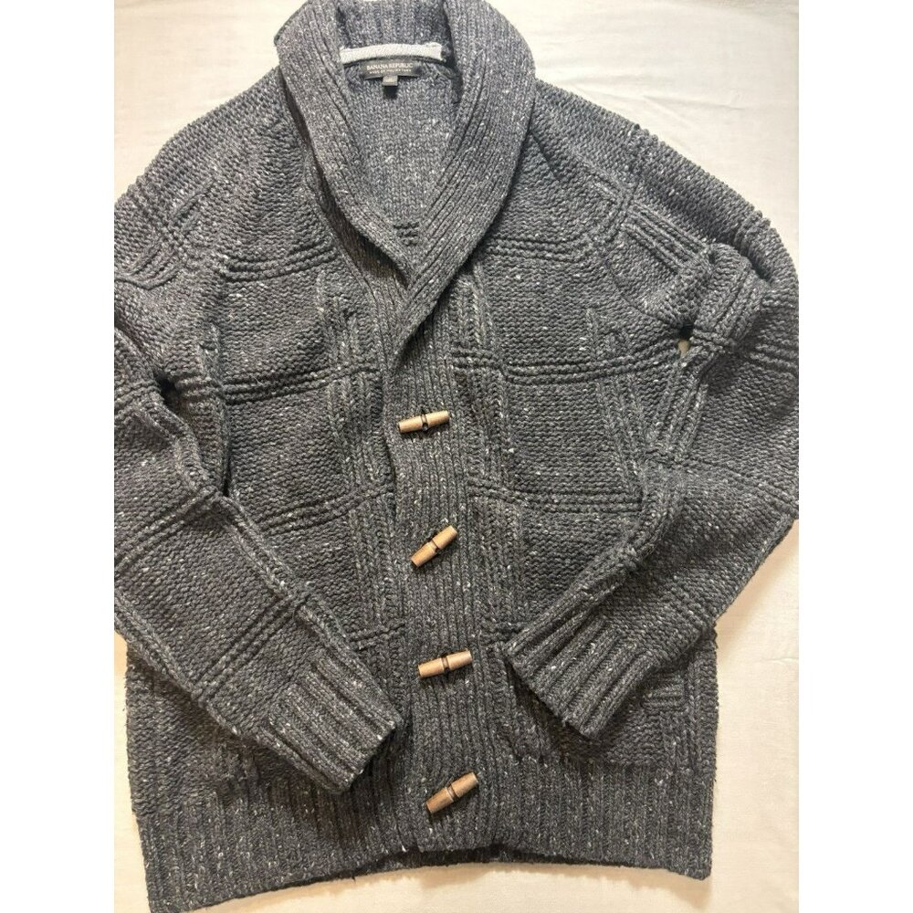 Banana Republic Toggle Cardigan Men M Wool Blend Chunky sweater Italian Gray - Picture 3 of 7